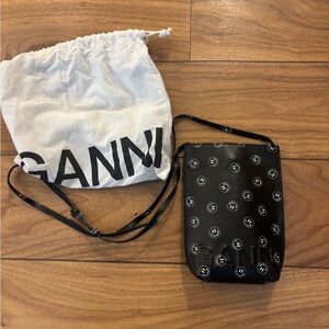 Ganni Black Crossbody Bag with Smiley Design